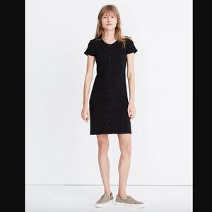 Madewell Black Button-Front Ribbed Mini Dress S